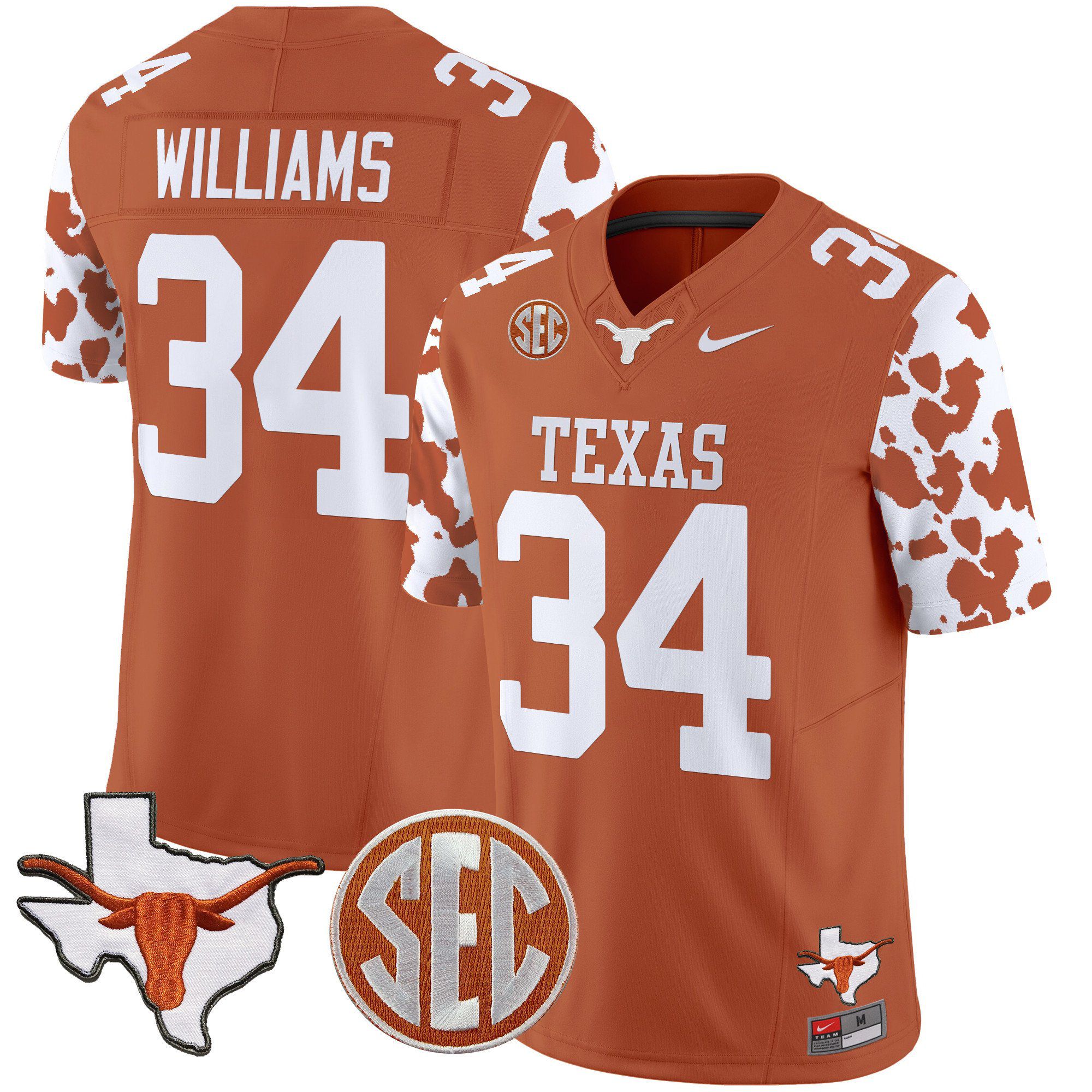 Men Texas Longhorns #34 Williams Orange 2024 Nike Cow Spots Vapor Limited NCAA Jersey